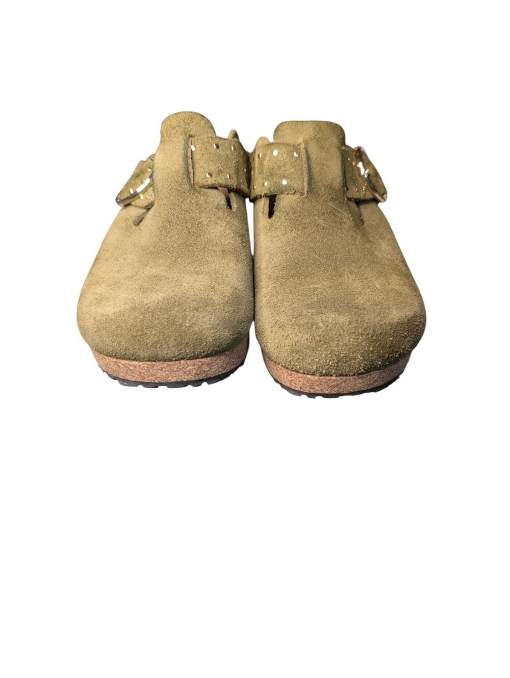 As-Is Papillio Birkenstock Fanny Wedge Clog Green Suede Size 39 cork damage flaw - Picture 8 of 10